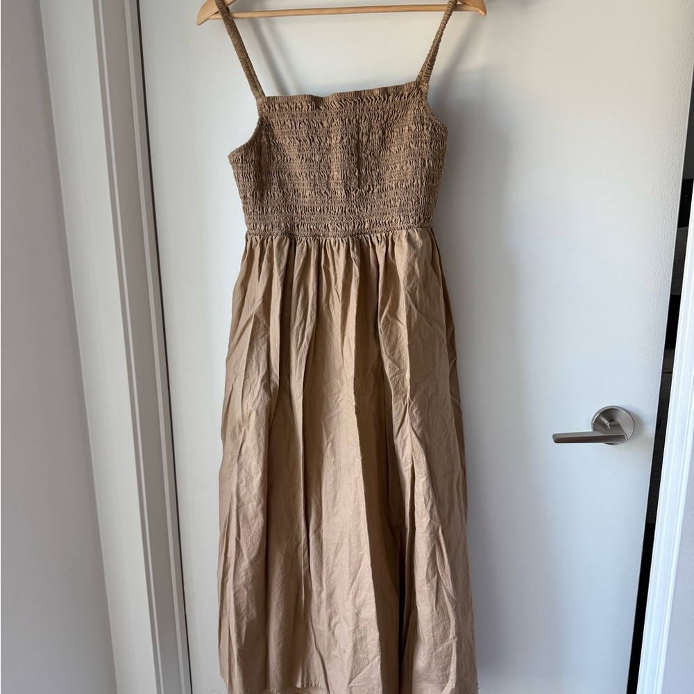 George Tan Pleated Midi Sundress for Wedding Guest